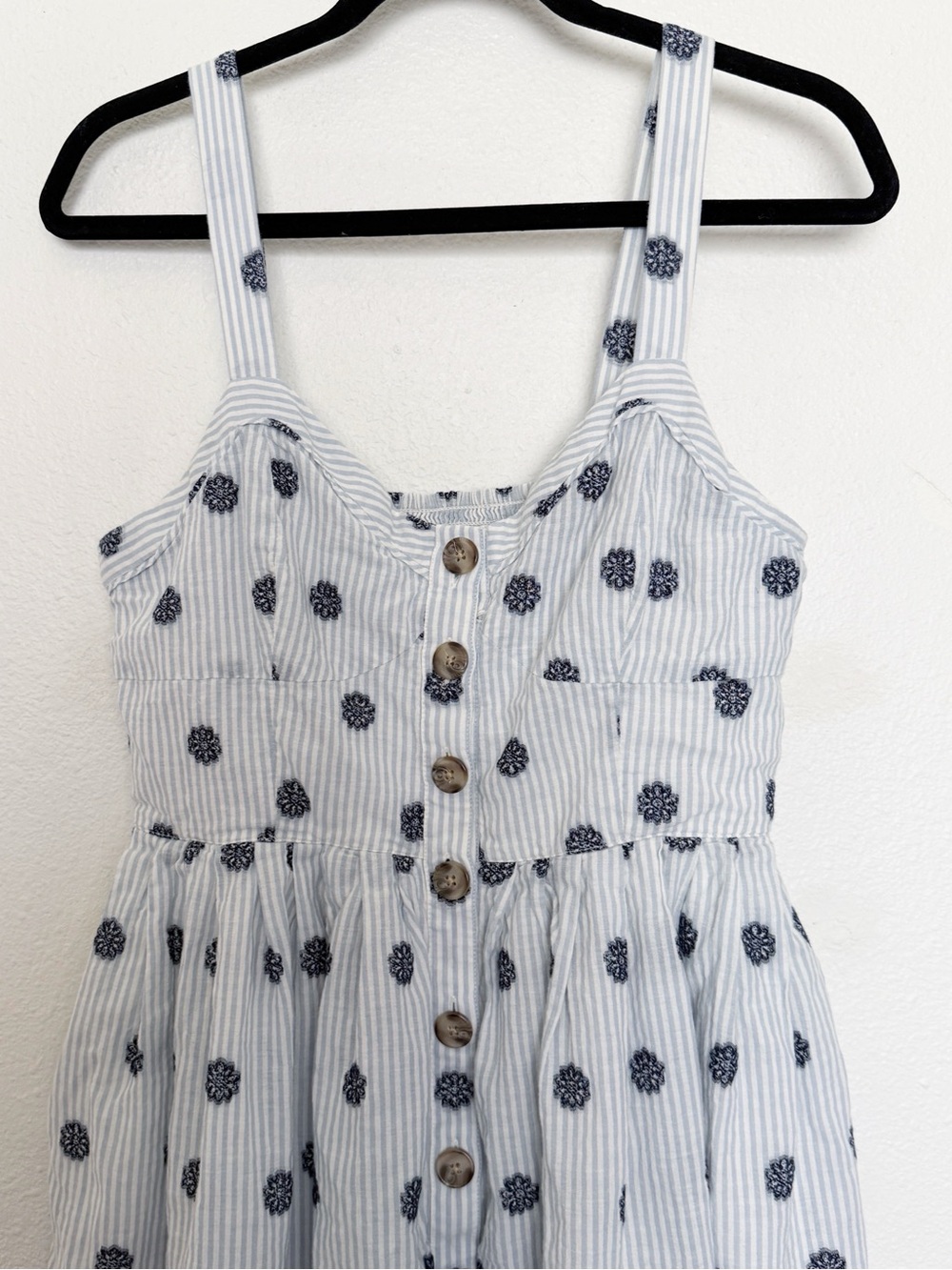 Maeve Savoy Buttondown Dress Blue Stripe Embroidered Midi Anthropologie - Picture 7 of 14